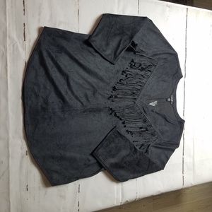 New Express Medium Black 3/4 sleeve w/Fringes top